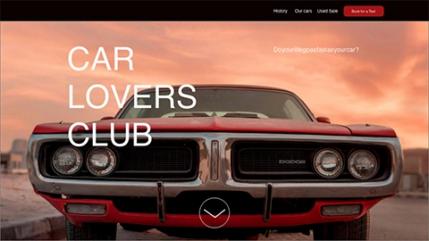 Hero banner d'un site internet pour les amateurs de voiture, visuel d'une calendre en gros plan