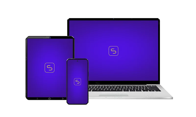 Ensemble de Devices avec le logo de l'application Street-Tell en fond d'écran
